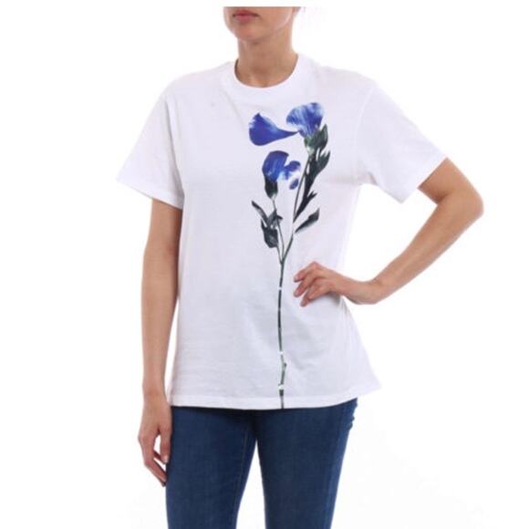 Golden Goose‎ Golden Tee with blue flower print White Shirt Womens Size Large - Picture 1 of 10
